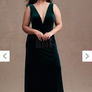 Jenny Yoo Logan Deep-V Velvet Column Gown emerald size 18